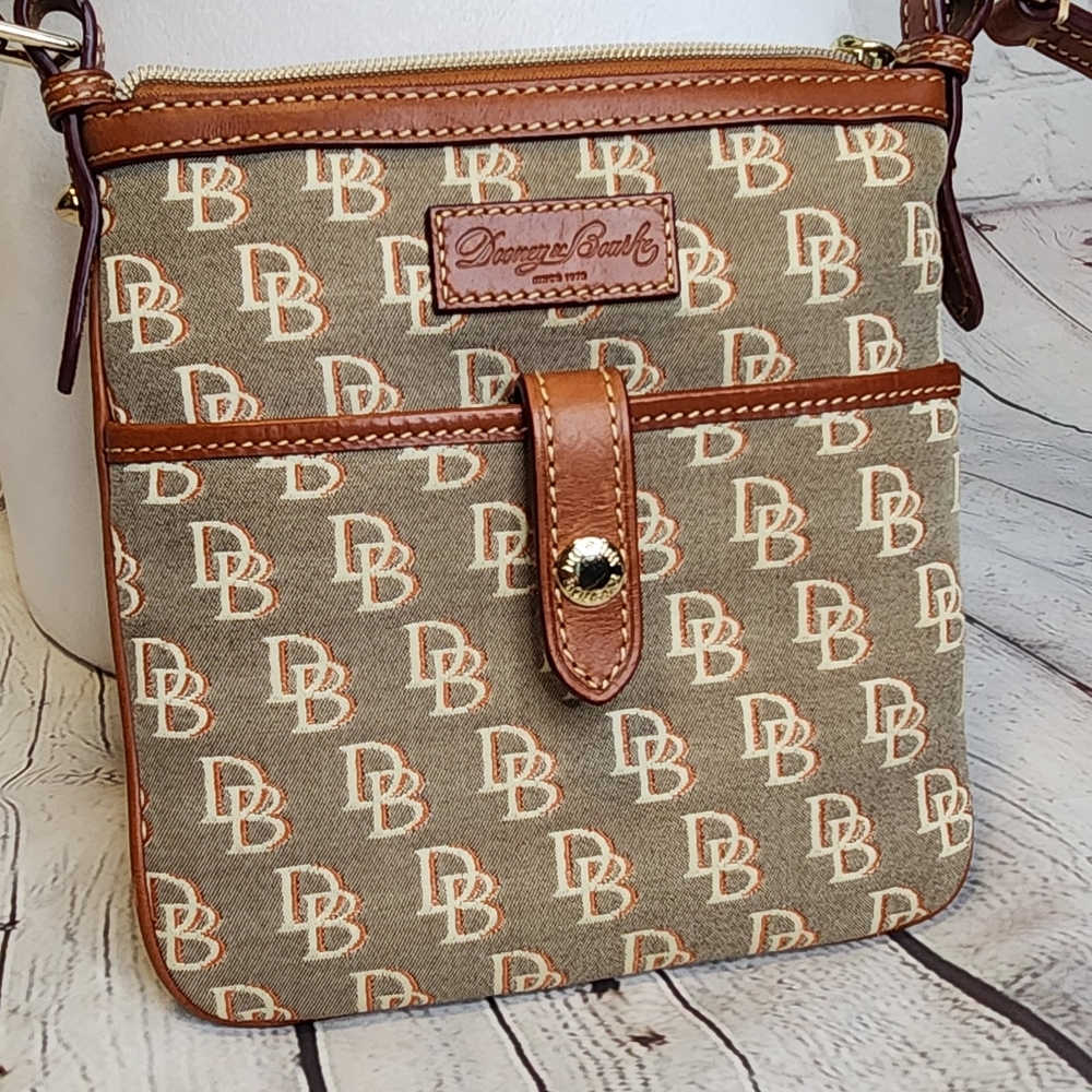Dooney & Bourke Brown and Tan Crossbody Bag with Leather Trim
